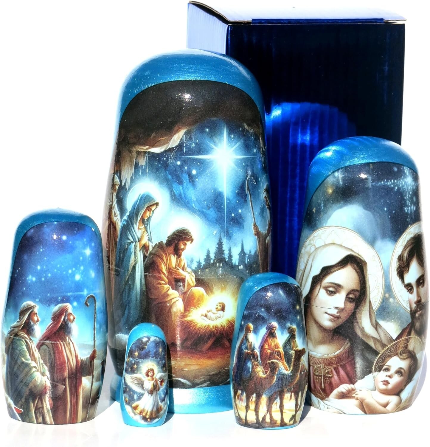 Christmas Nativity 5 Piece Nesting Doll, Noel Russian Navidad Stacking Toy Doll