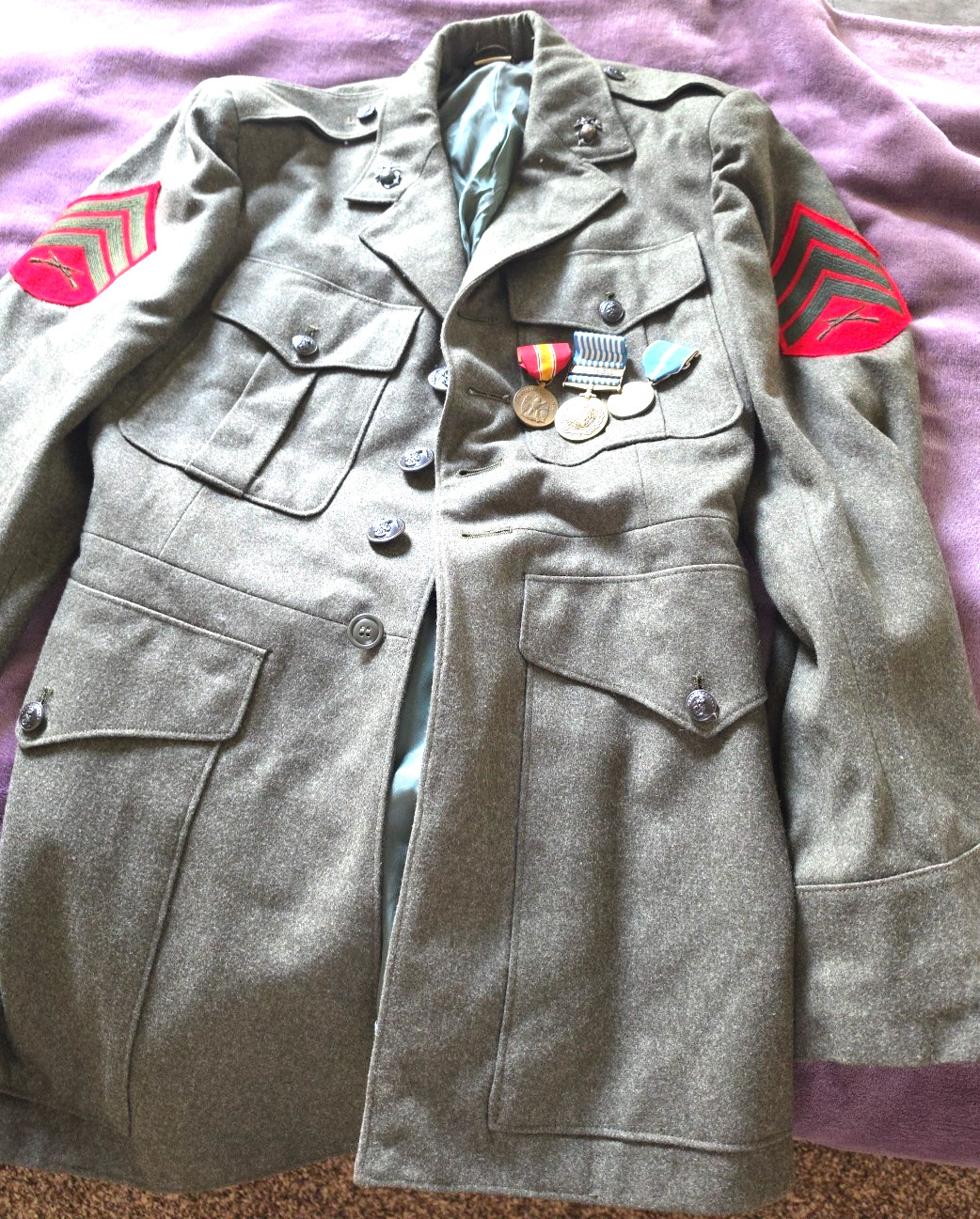 1957 USMC Marine Corps Korean War Era Sergeant Dress Green Jacket w/ Medals