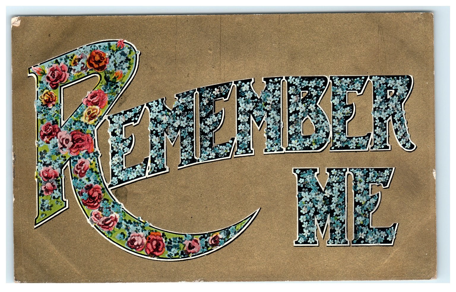 Vintage Floral Remember Me Lithograph Postcard Printed in Germany
