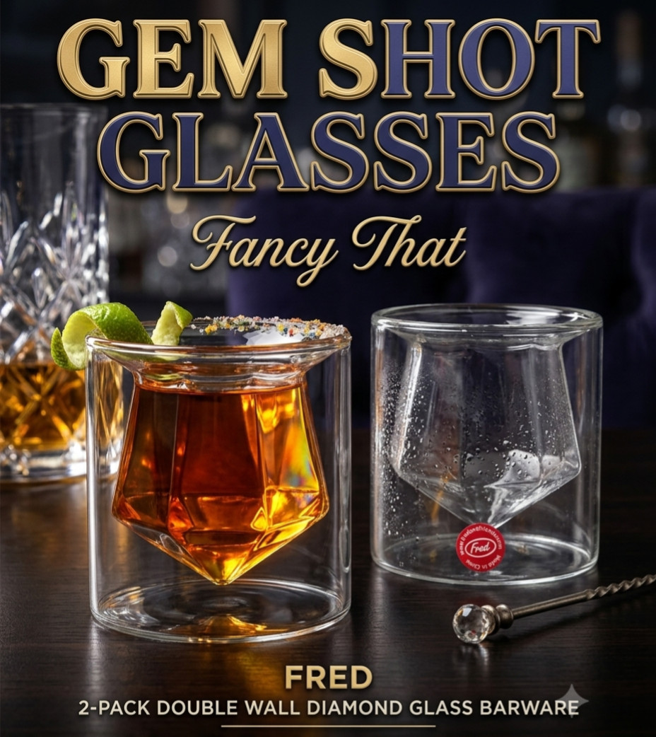 Fred Fancy That Gem Shot Glasses 2-Pack Double Wall Diamond Glass Barware