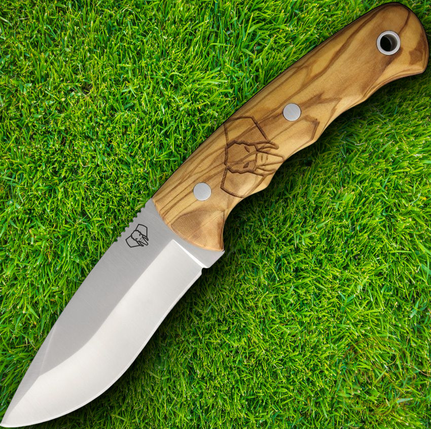 Cudeman Alazan Fixed Knife 3.75″ Satin Stainless Steel Blade Olive Wood Handle