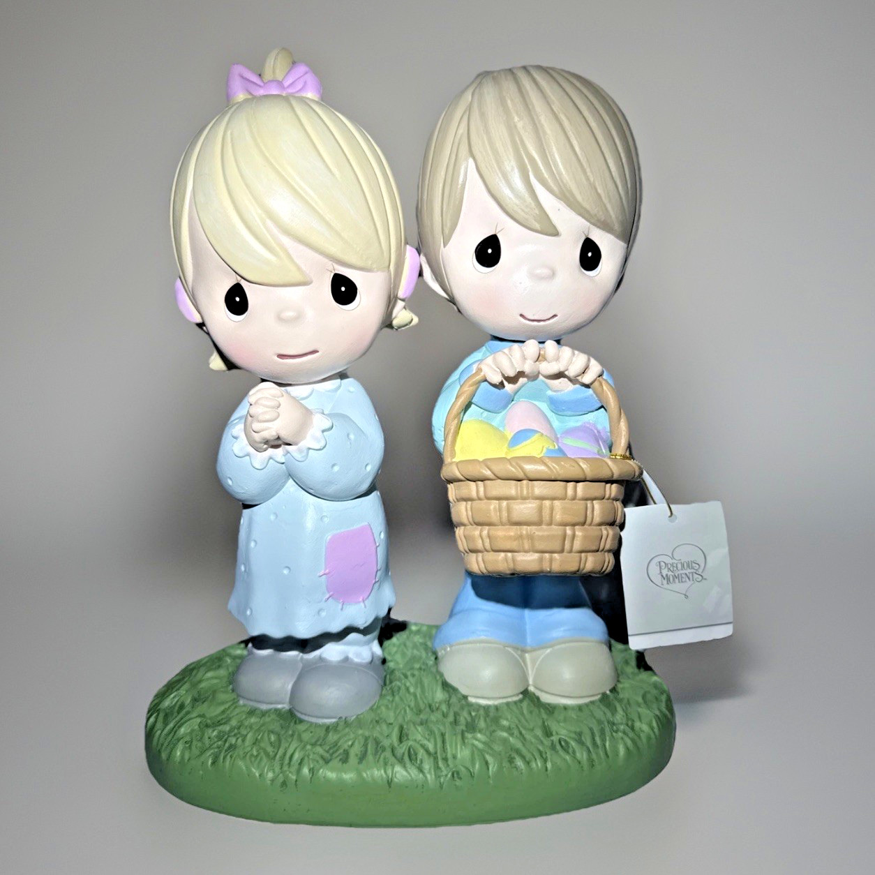 Precious Moments Boy & Girl Easter Figures W/ Easter Basket! 10 1/2 in. H HTF!