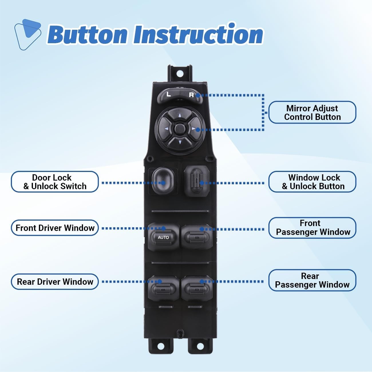 Power Door Window Switch+Bezel Master Control Compatible with 2002-2009 Dodge…