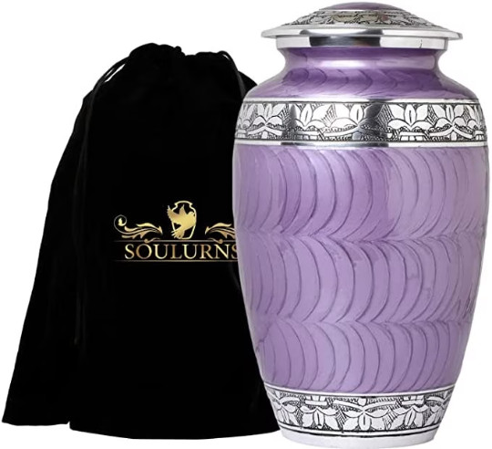 Purple Cremation Urn Adult Human Ashes Male Female – Funeral Urn with Velvet Bag