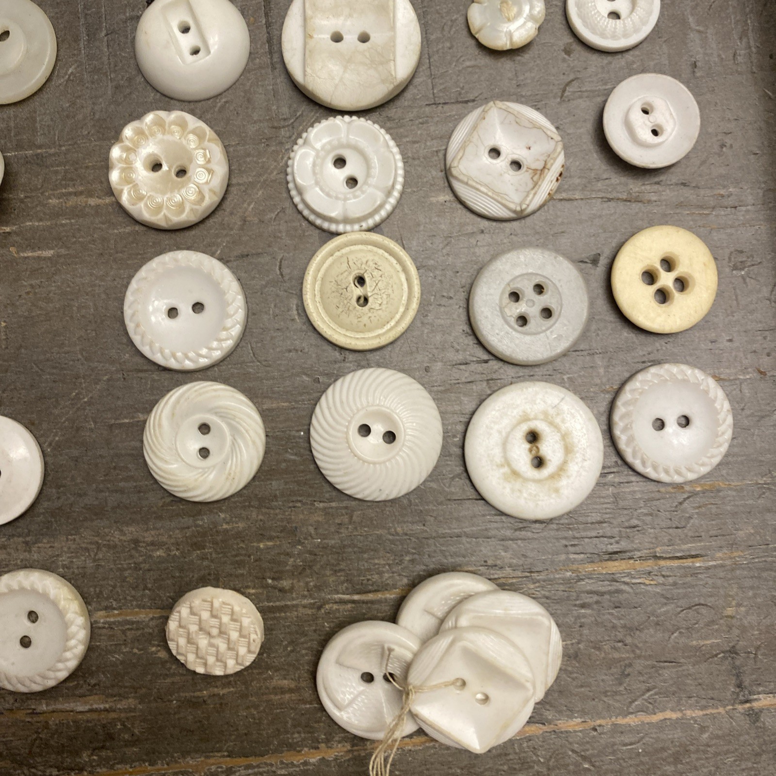 69 Vintage White & Ivory Buttons Mixed Shapes Early Plastic Sewing Lot