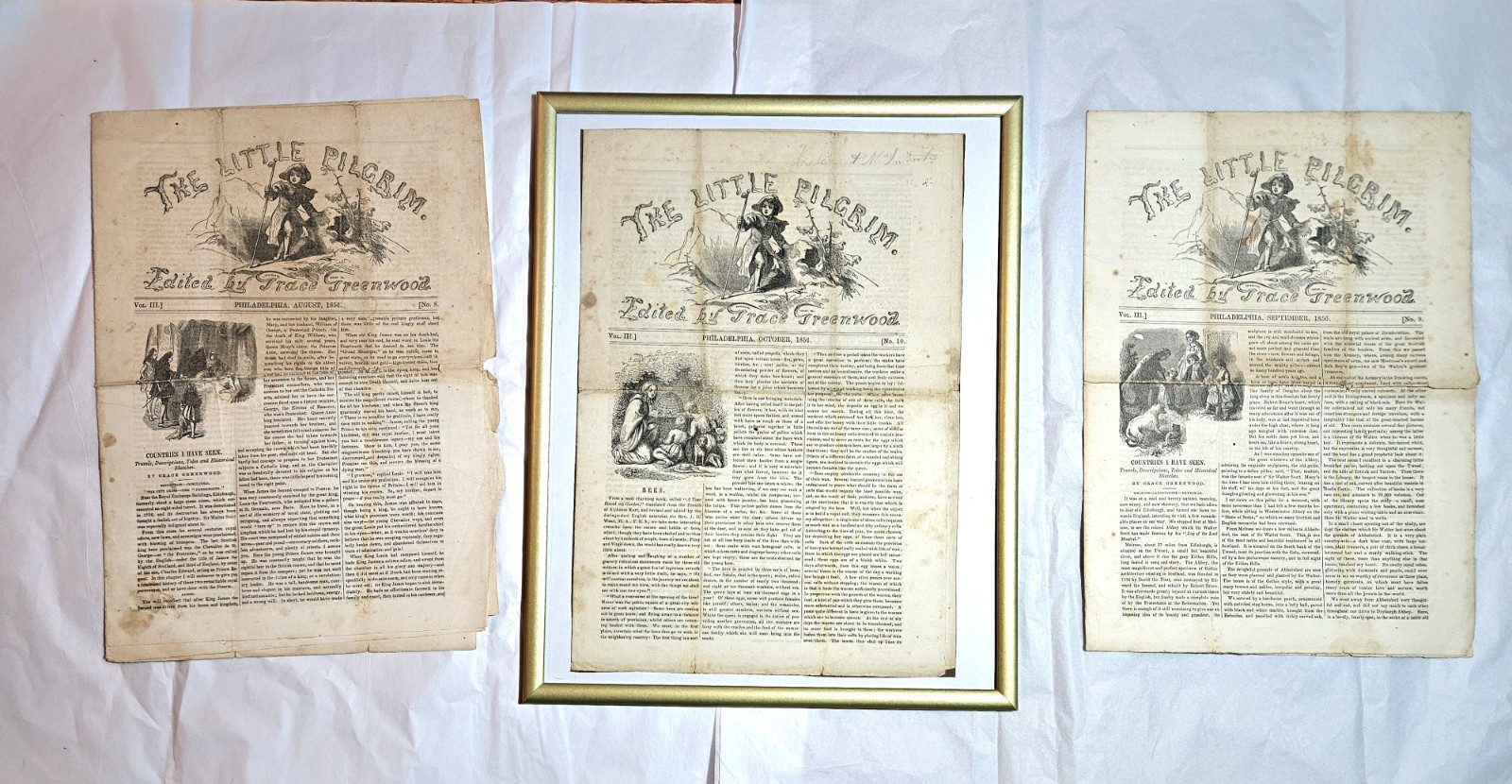 1856 THE LITTLE PILGRIM x3 Issues – 1 Framed Illustrated Pre Civil War…