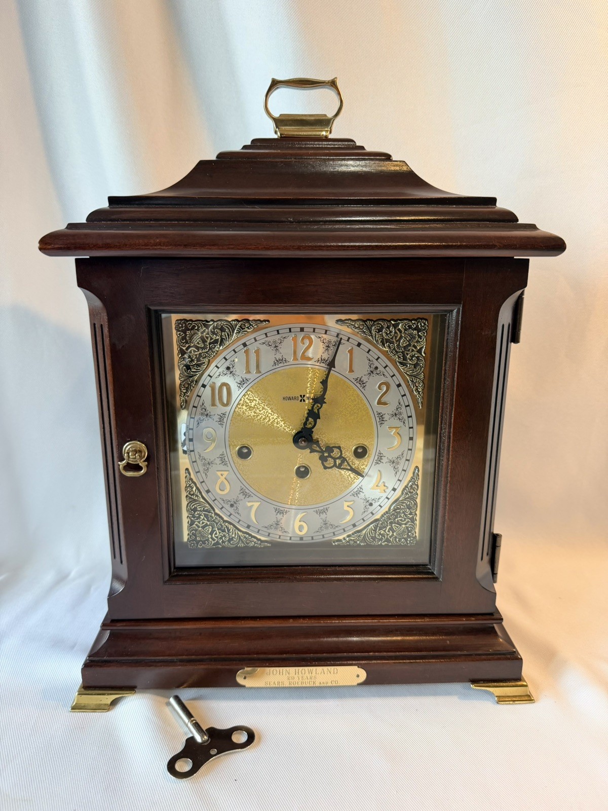 Vtg Howard Miller Mantel Clock 612-300 Westminster Chime Hermle Movement w Key