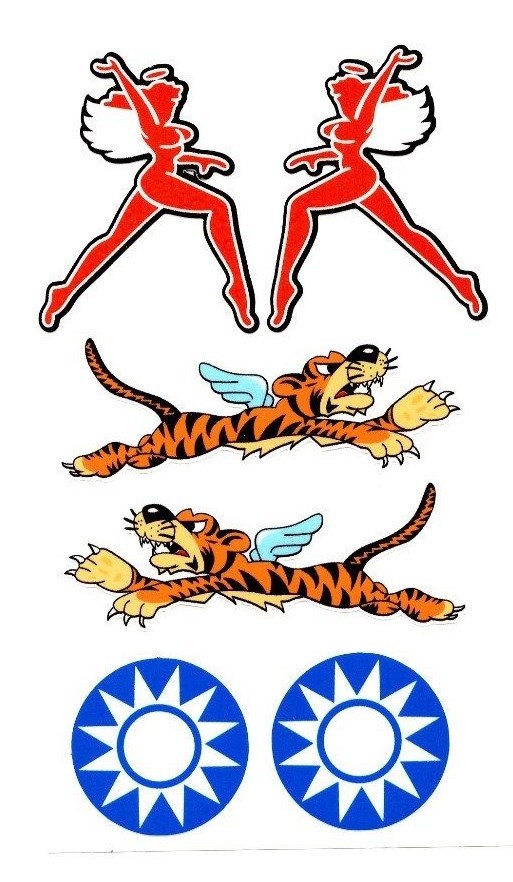 Flying Winged Tiger decal sticker set, WWII Military Airplane nose art