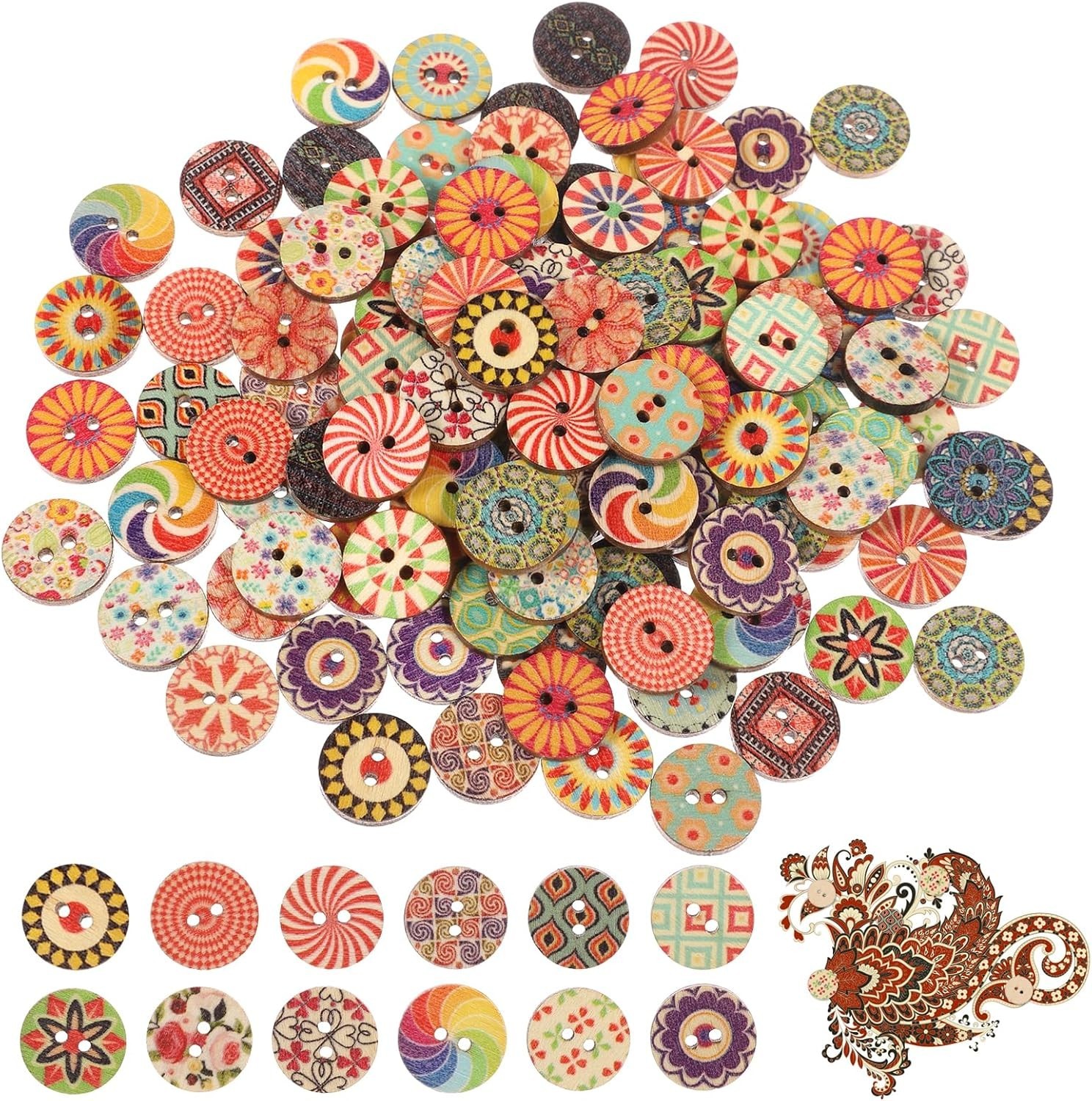 200 PCS Wood Buttons, Vintage Wood Buttons with 2 Holes for DIY Sewing Craft
