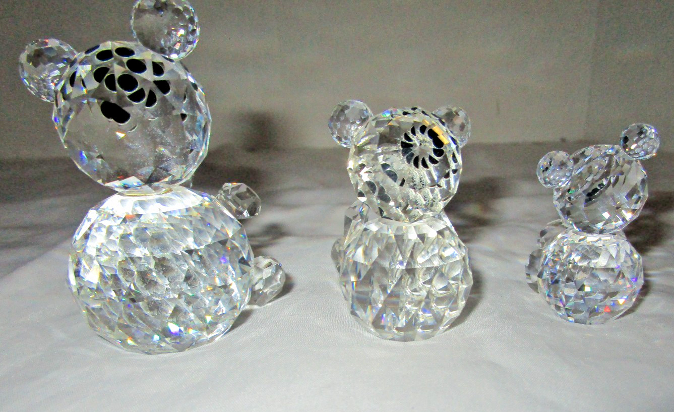 Swarovski Crystal Lot of 3 Sitting Teddy Bears Family Small, Medium, Large Mint