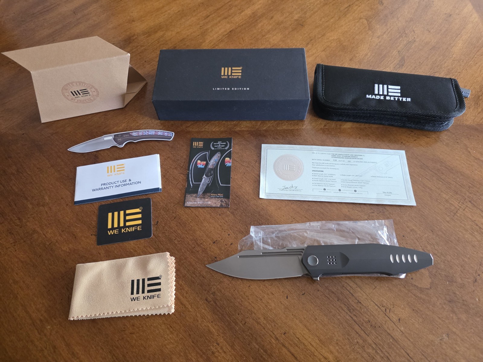 WE Knife Flight Line Flipper Dark Gray Titanium Handle Bohler M390 Blade