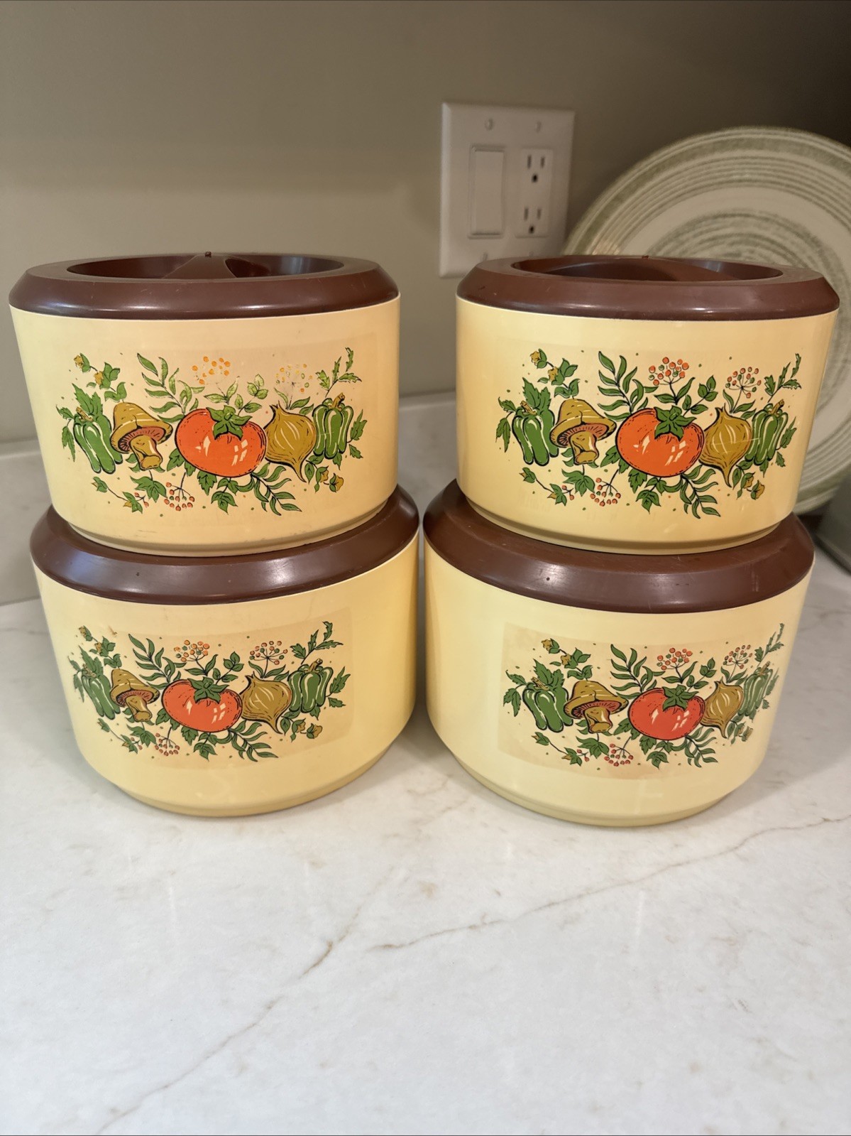 Set of 4 Vintage 1970 Sterilite Spice of Life Plastic Storage Canisters w/ lid