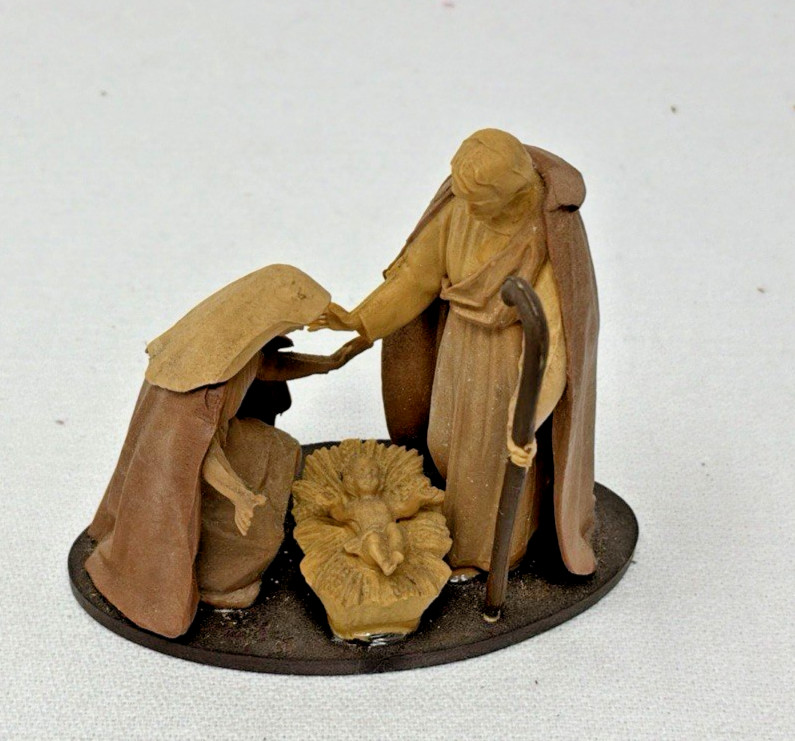 Italy Plastic Nativity Mary, Joseph, and Jesus Vintage 3” Tall and 3 1/4” Wide
