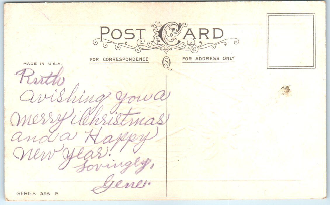 Postcard – Flowers & Nature/Landscape Scene Embossed Print – Christmas Greetings
