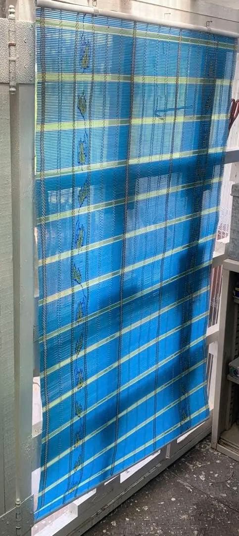 Showa Retro Straw Curtain Light Blue Stripe 153cm x 88cm Decorated Vintage Style