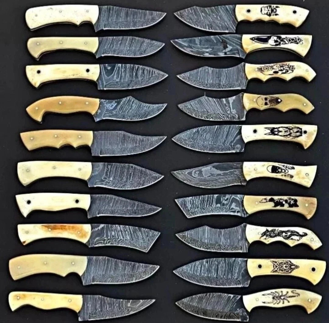 LOT OF 20 8 inches HANDMADE DAMASCUS STEEL SKINNER KNIFE with Leather Sheath