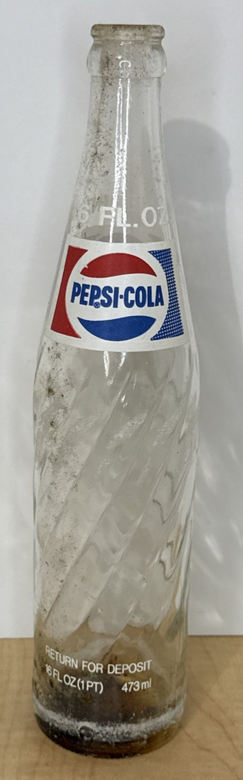 Vintage 16oz Pepsi Swirl ACL Bottle 1970s Dug Soda Glass Money Back