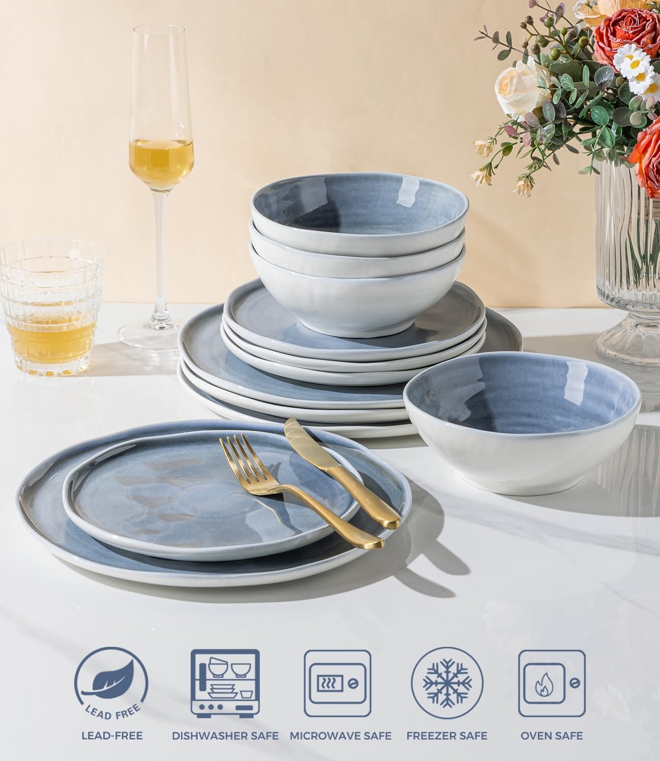 Leratio Ceramic Dinnerware Sets For 4Porcelain Plates And Bowls Sets Wavy