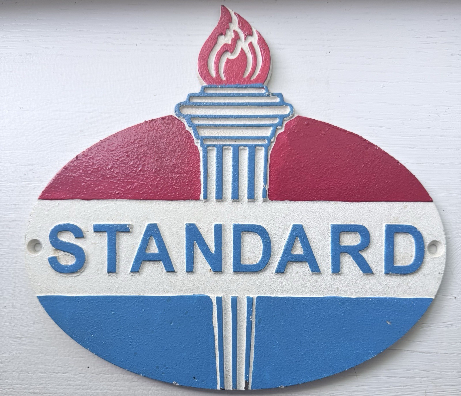 Standard Oil 9 3/4 x 9 Gas Station Torch Cast Metal Sign