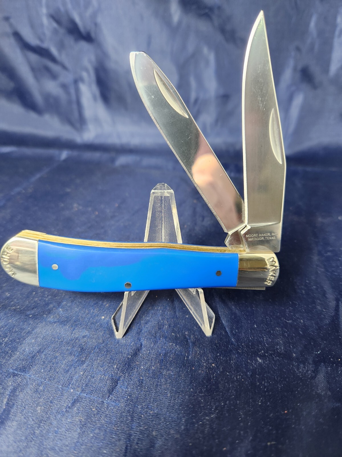 Moore Maker 3202 EB Full Size Trapper Knife Blue Delrin New in Box
