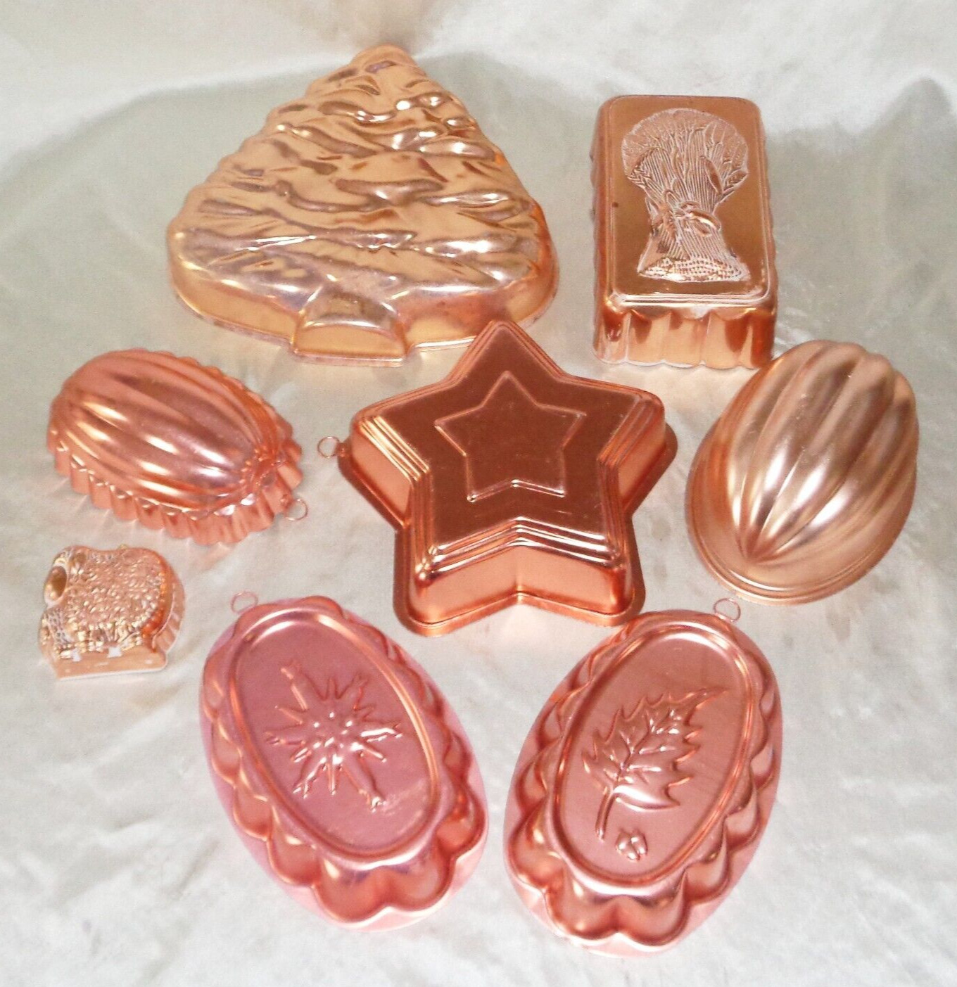 8pc Vintage Kitchen Copper Colored Chocolate Cake Pan Mold Jello Wall Decor Set
