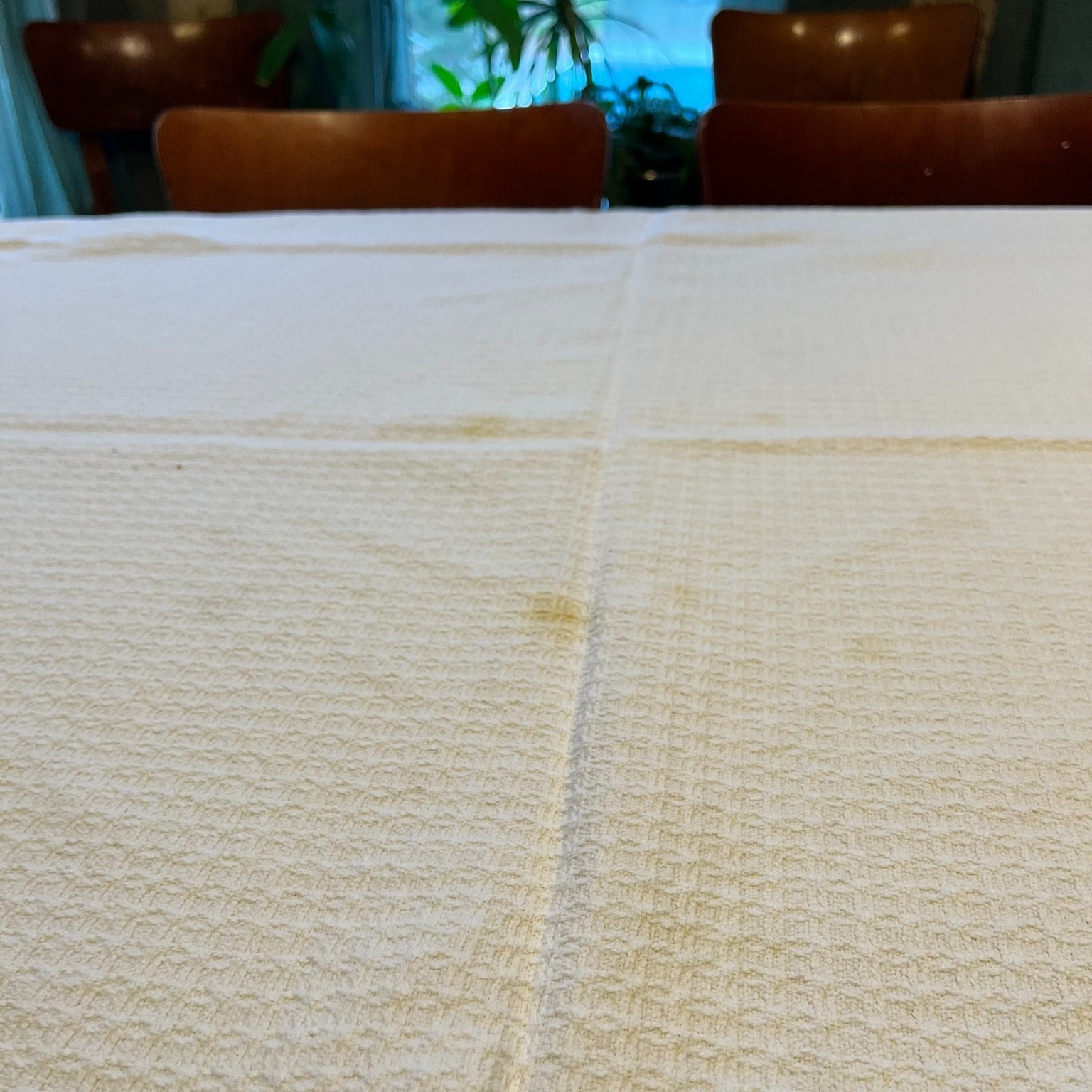 VTG Homespun Cotton Texture Fringe Tablecloth White 78″ Farmhouse Rustic Cottage