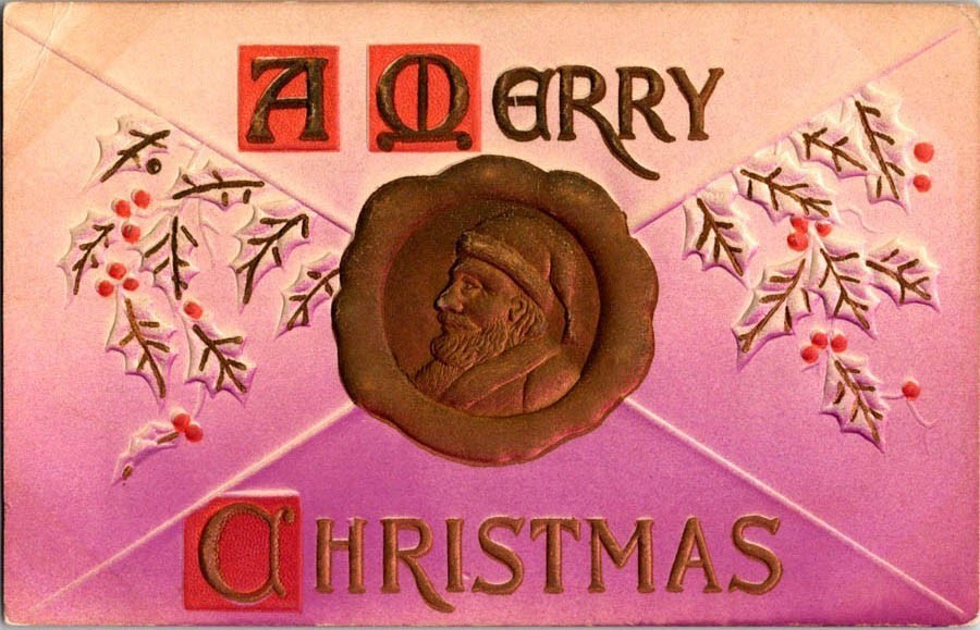 Santa Claus in Gold Circle ~Vintage Antique Airbrushed Christmas Postcard – r261