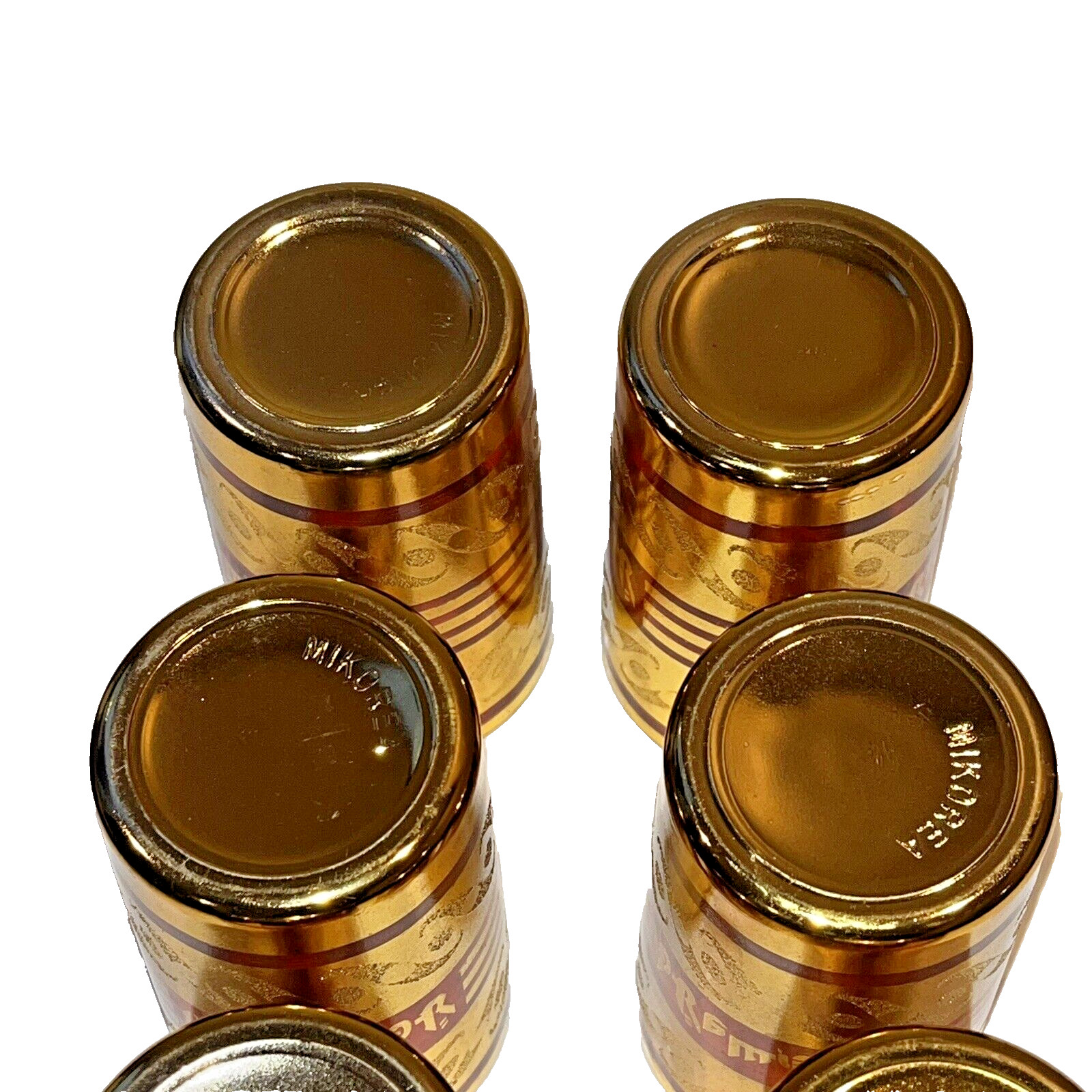 Lot of 6 Mikorea Cranberry Glass with Gold Overlay Moroccan Tea Glasses
