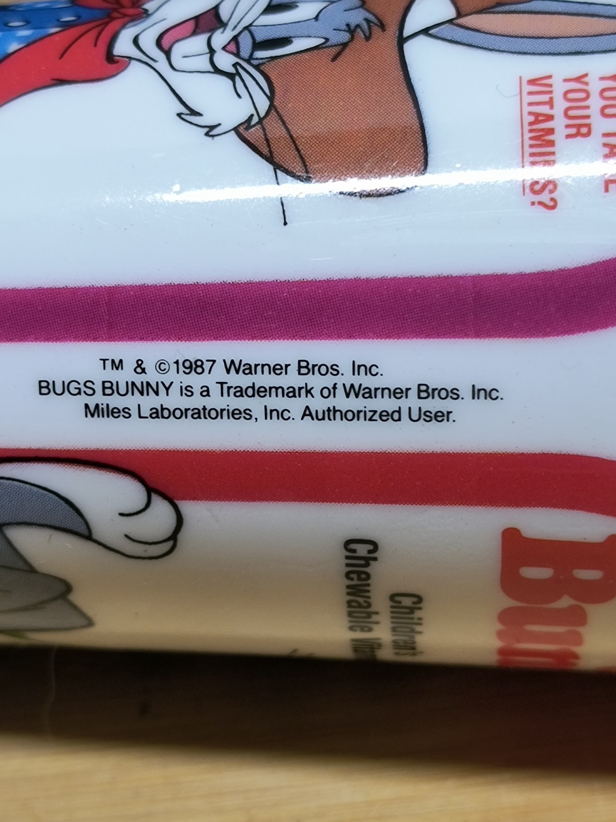 Bugs Bunny Children’s Chewable Vitamin’s Promo Cup Advertising VTG 1987