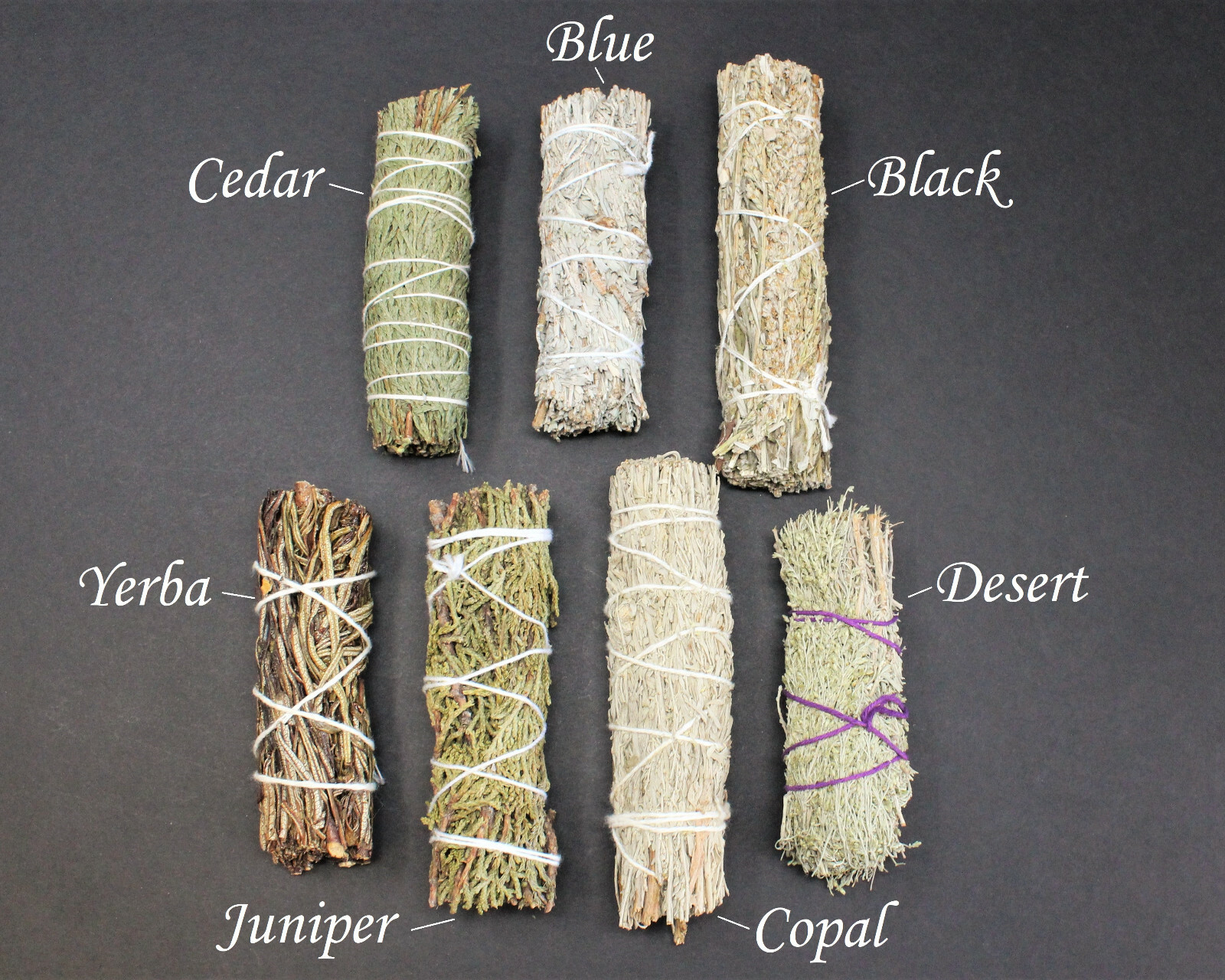SET of 7 Sage Smudge SAMPLER: Black, Blue, Cedar, Yerba, Desert, Copal & Juniper