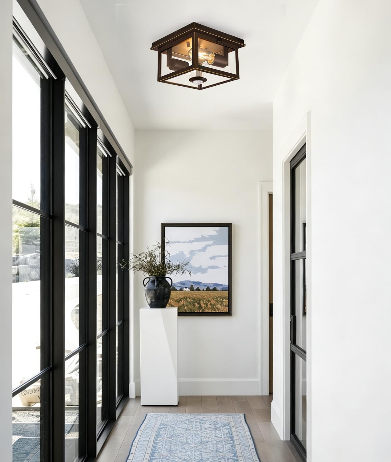Motion Sensor Outdoor Ceiling Light with Remote, 8.5 Inch Brown and Gold Flus…