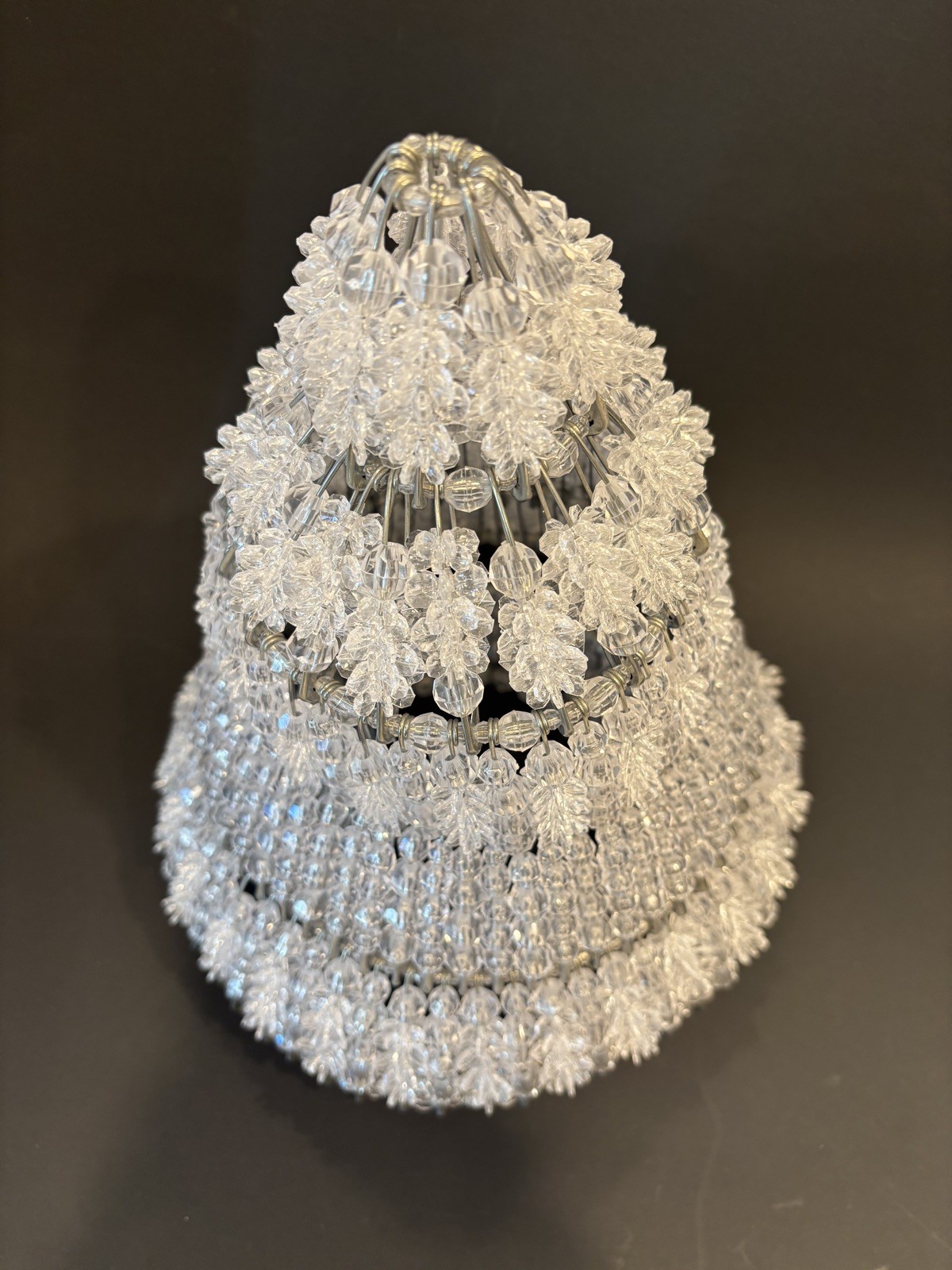 Kitschy Chrismas Tree Handmade Clear Beads/Safety Pins Decor 10 1/2 in tall