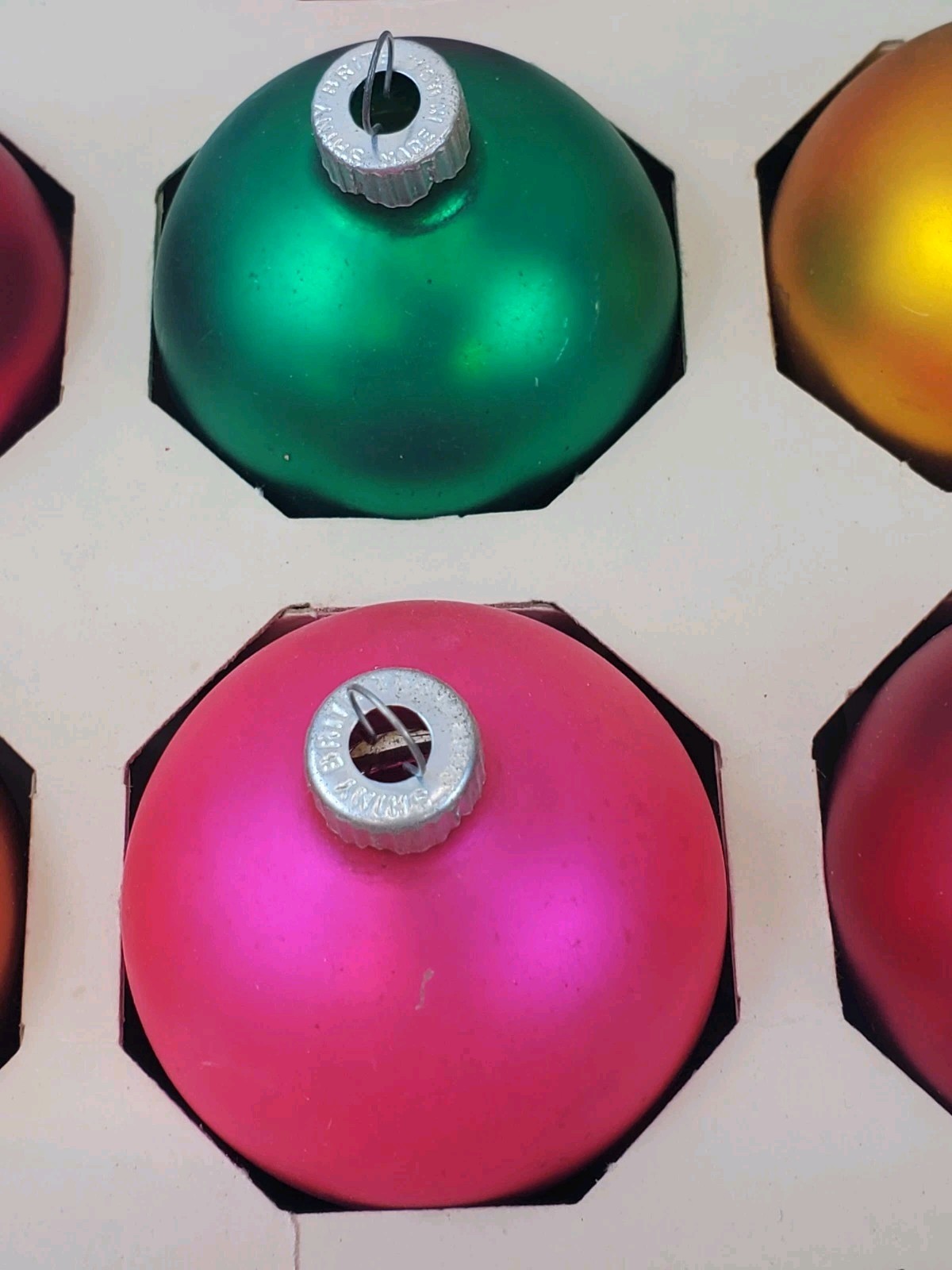 Vintage Shiny Brite Christmas Tree Ornaments Green Gold Pink Original Box 12