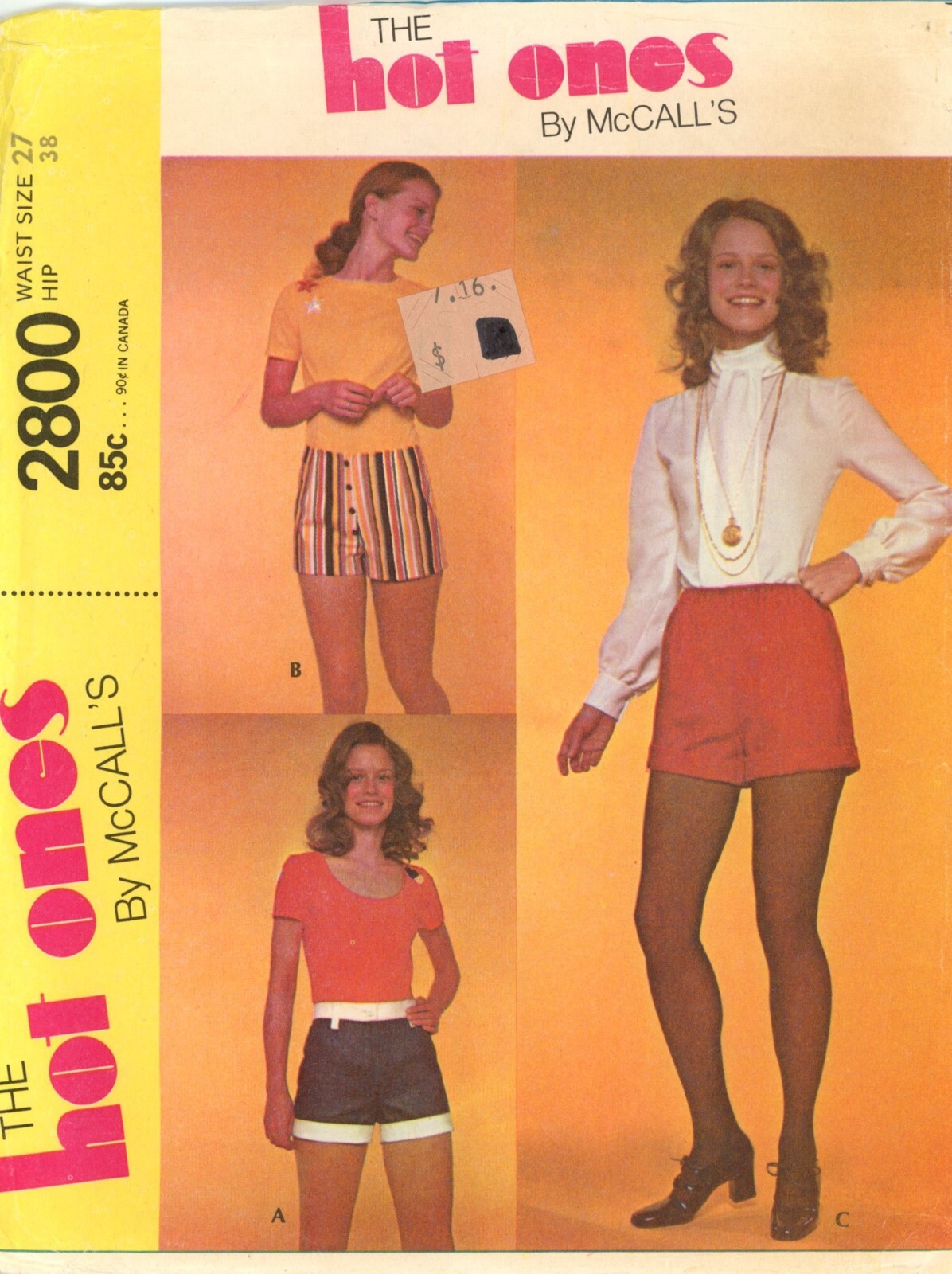 McCall’s 2800 THE HOT ONES Short-Shorts, Daisy Dukes 27″ Waist UNCUT Pattern
