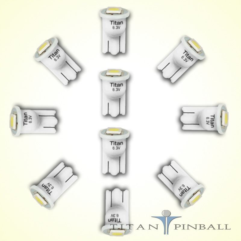 (10 Pack) – 6.3 Volt LED Bulb 1 SMD 555 Wedge Base (T10) Pinball – WARM WHITE