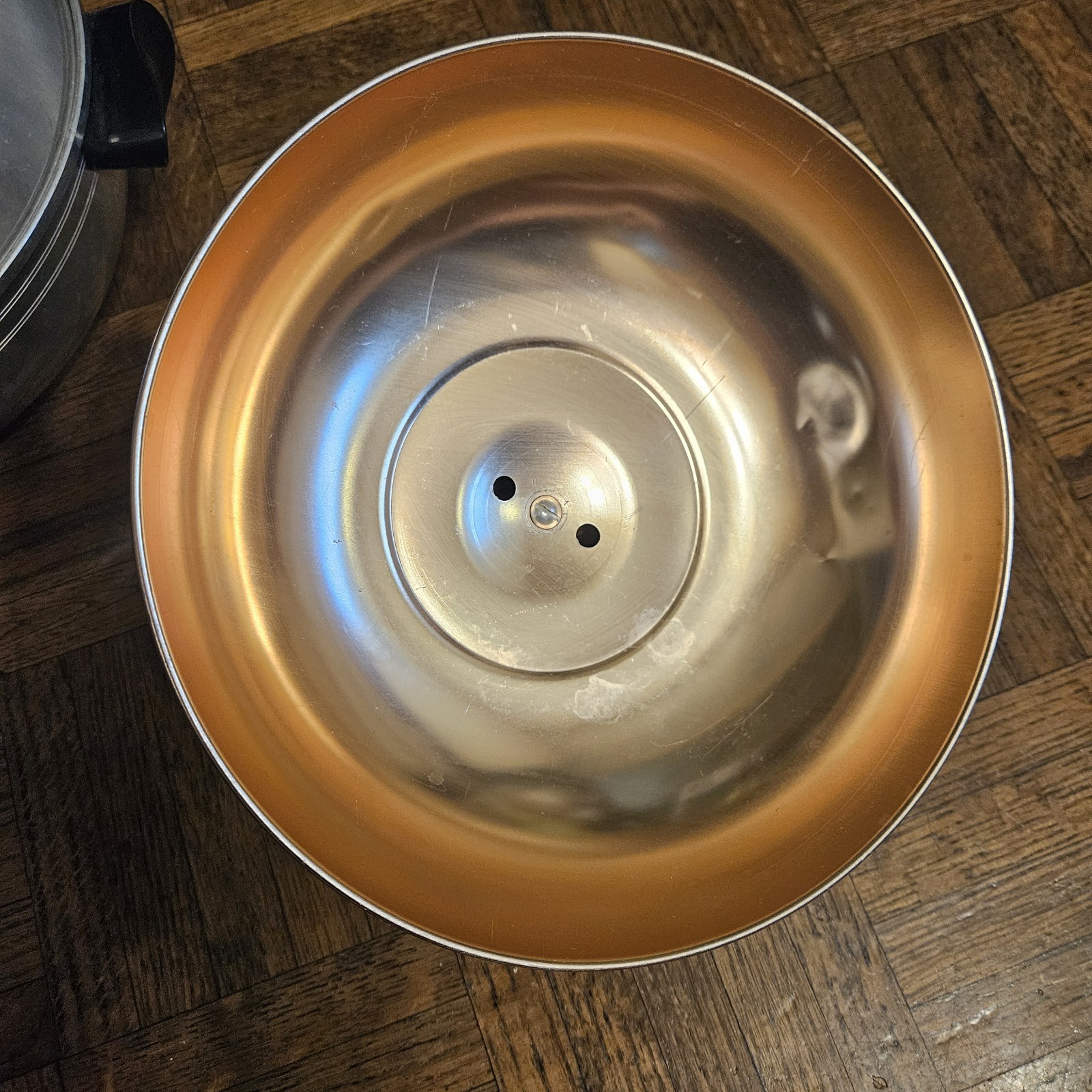 West Bend 3 Piece Aluminum Serving Oven Bun Warmer Copper Color Lid, Vintage