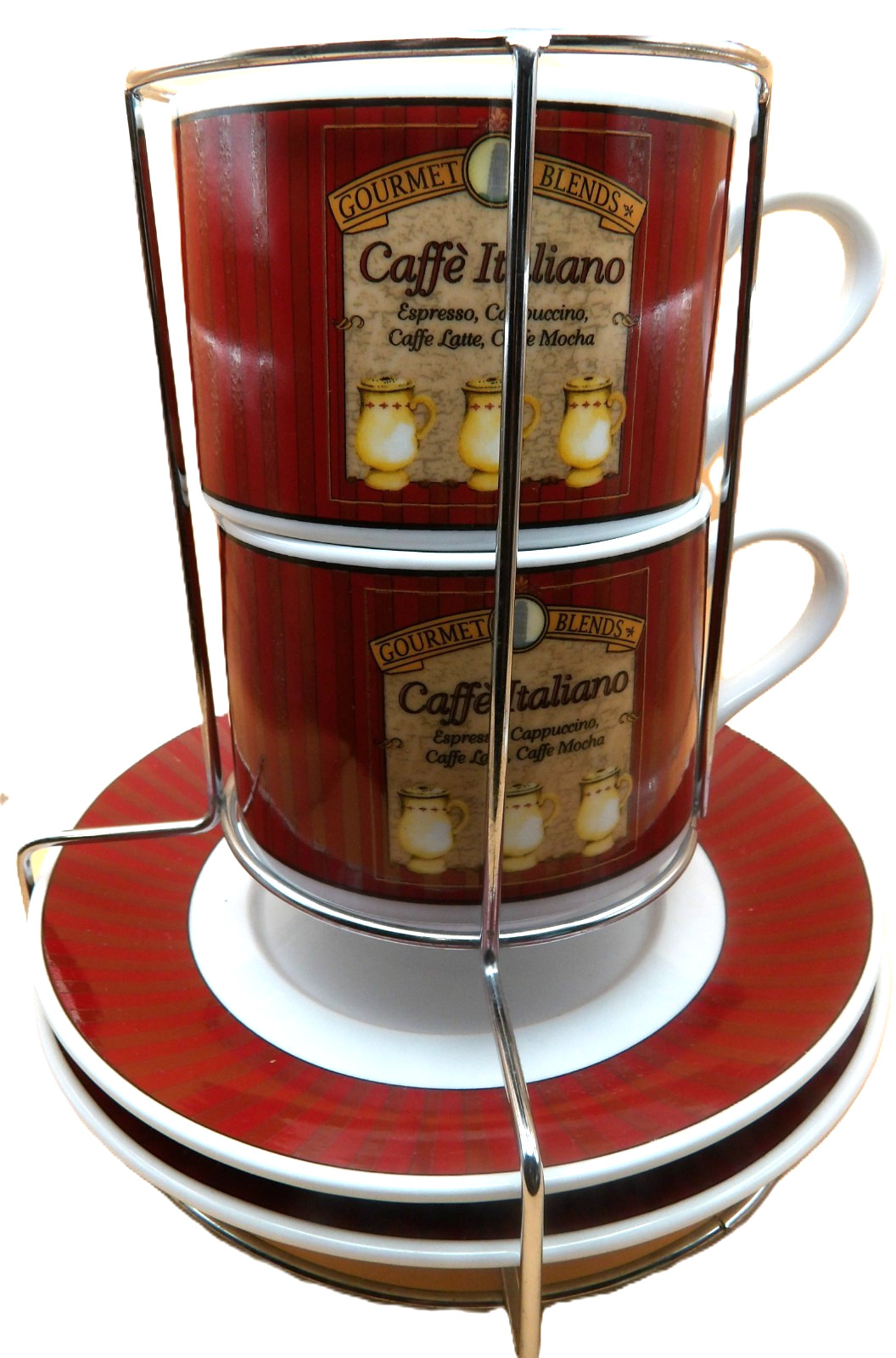 Gourmet Blends Caffè Italiano 2 Mugs & 2 Plates and Stand- 5 Pcs