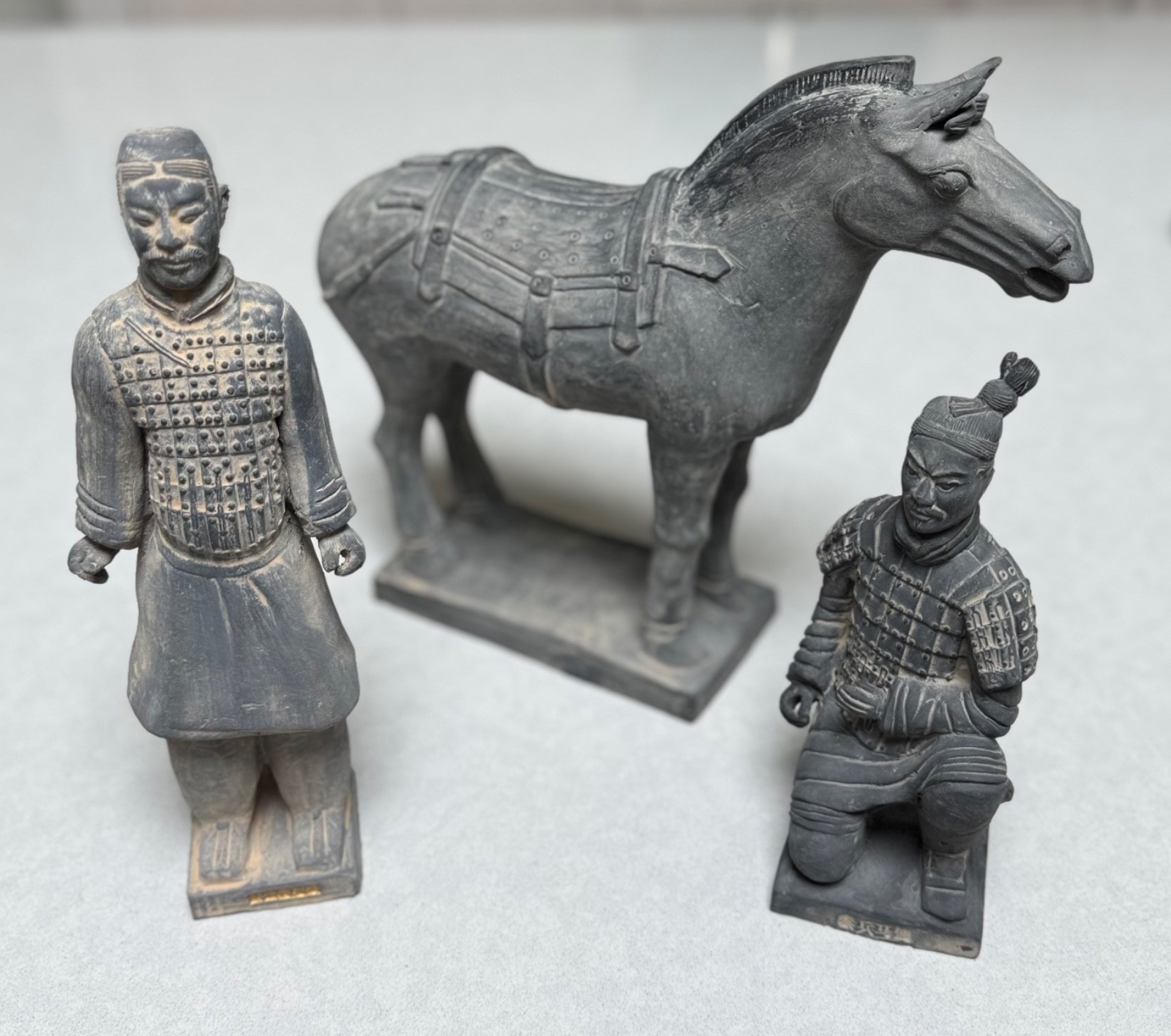 Vintage 1974 Chinese Terracotta Army 3-Pc Set – Large 12″ Soldiers,Cavalry Horse