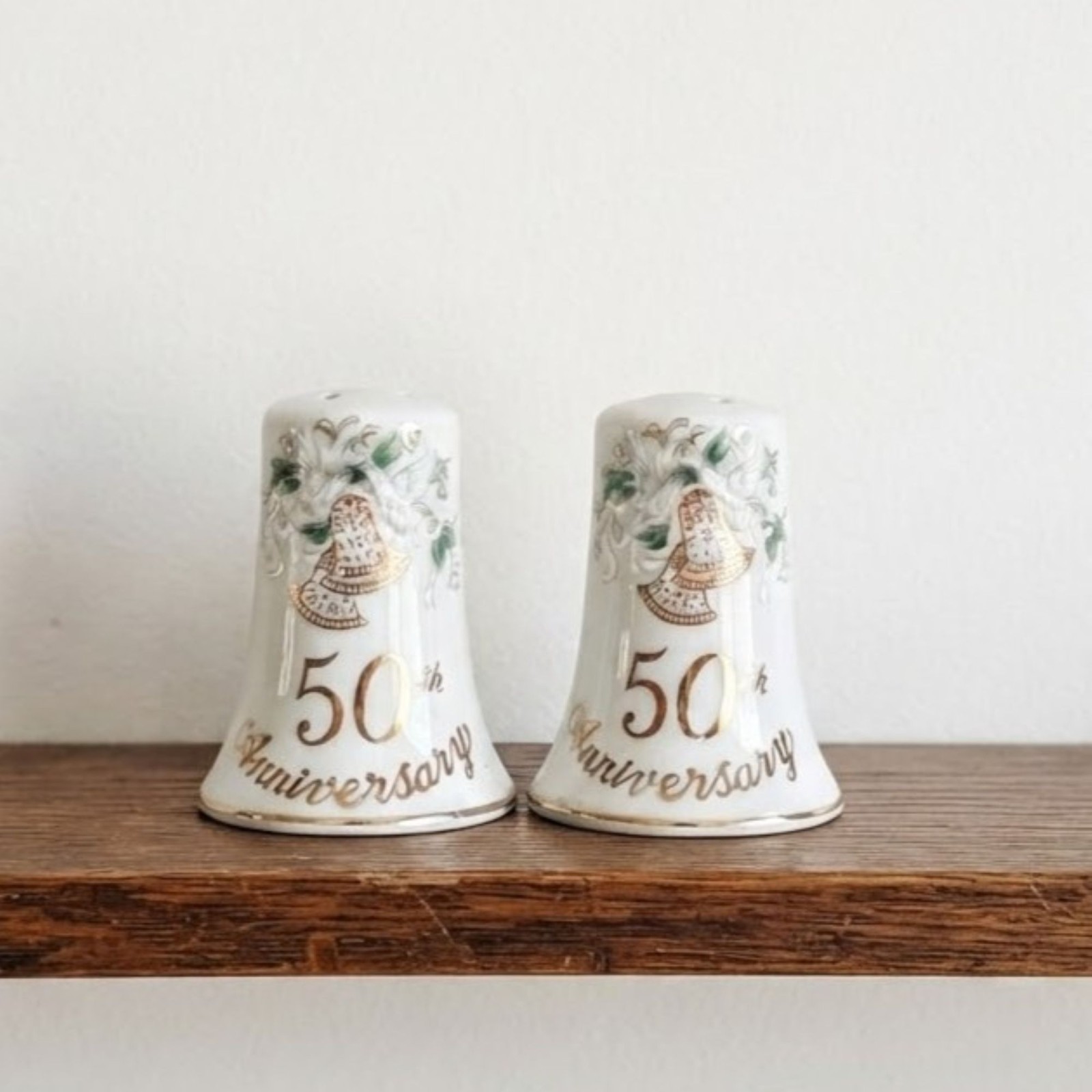 Vintage Lefton Salt and Pepper Shakers 50th Anniversary Gold Gilt Porcelain MCM