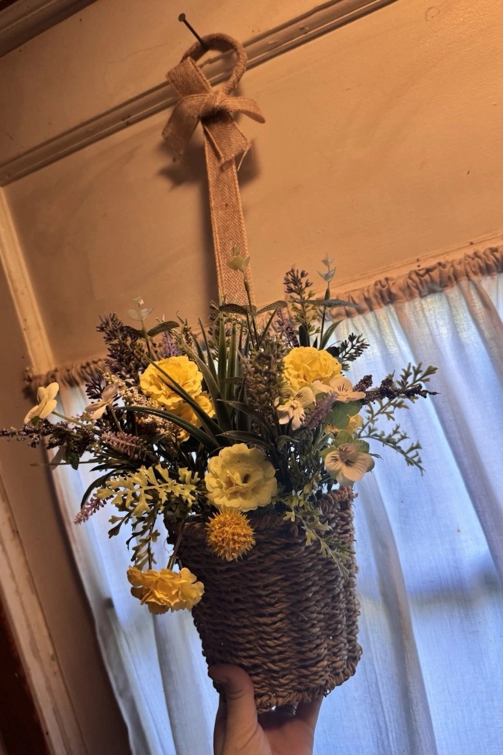 Hanging Door/Wall Basket Faux Floral Arrangement Country Chic Cottage Art Rustic