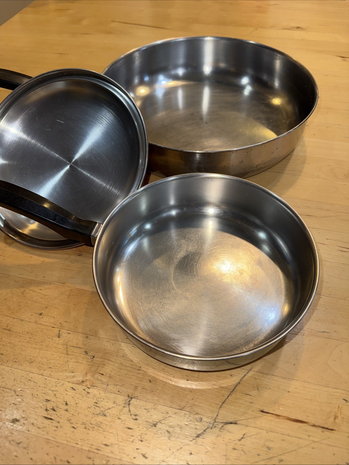 Lot Of 2 Aluminum Clad Stainless Steel Skillet Frying Pans 7 And 10 Inch Used.