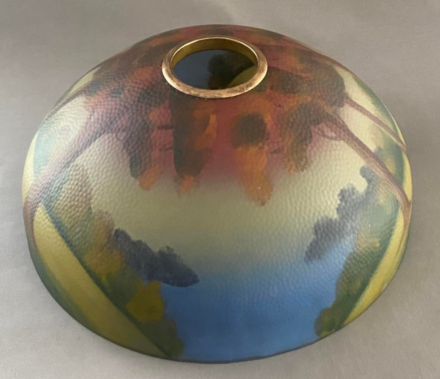 Antique Phoenix Reverse Painted Textured Glass Landscape Table Lamp