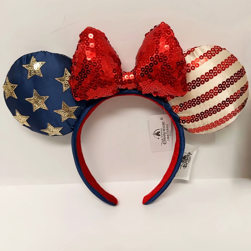 Disney Parks Stars Stripes Sequined Americana Minnie Mouse Ear Bow Headband NWT
