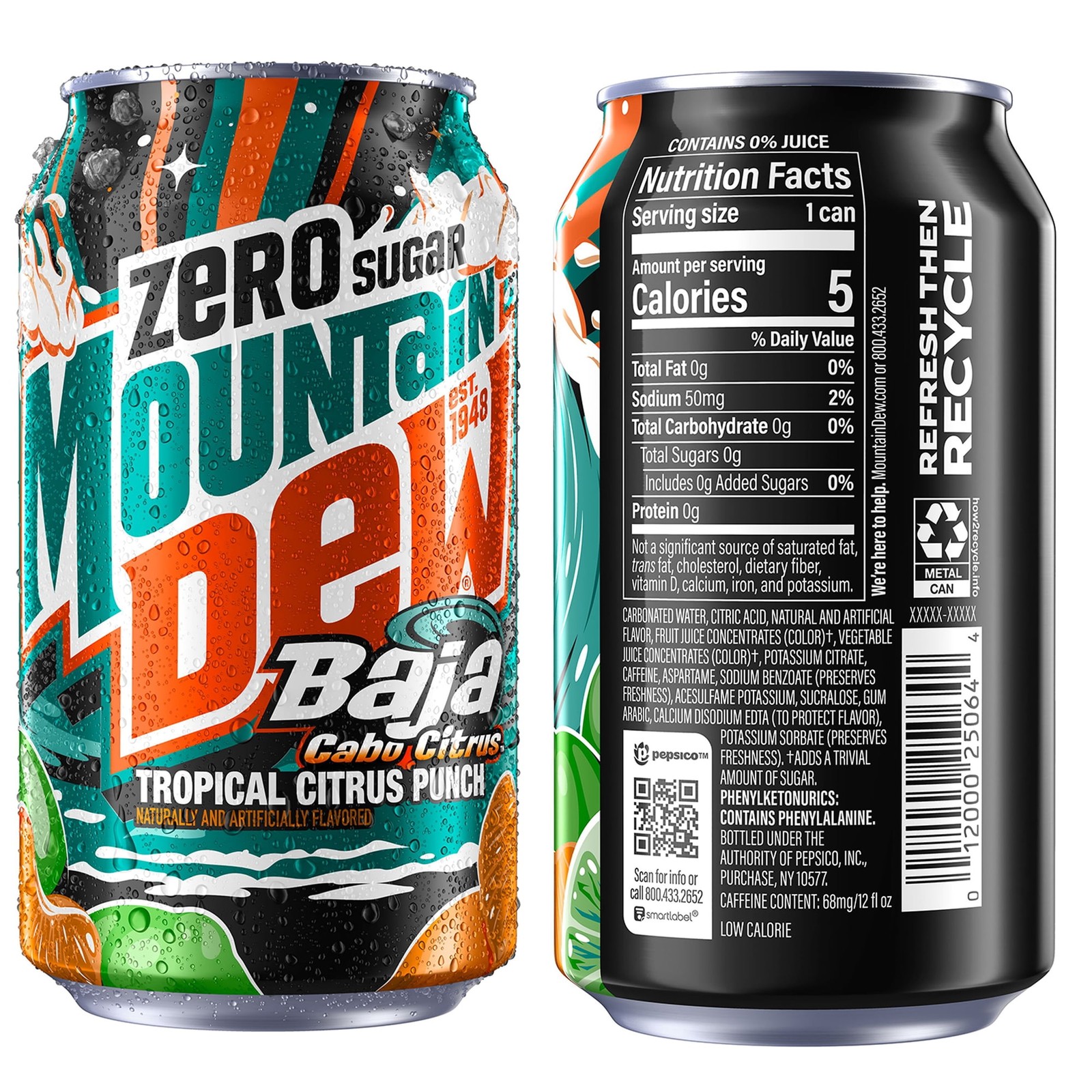 Mountain Dew Zero Sugar Baja Blast Cabo Citrus 36 Cans 12oz | Bulk Pack | Fast S