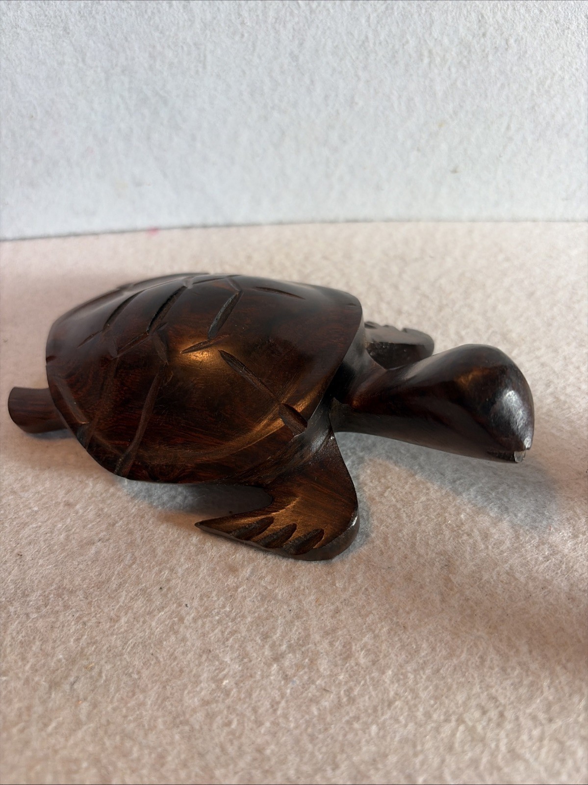 Hand Carved Iron Wood wooden Sea Turtle Sculpture Figurine 5.25” X 3”
