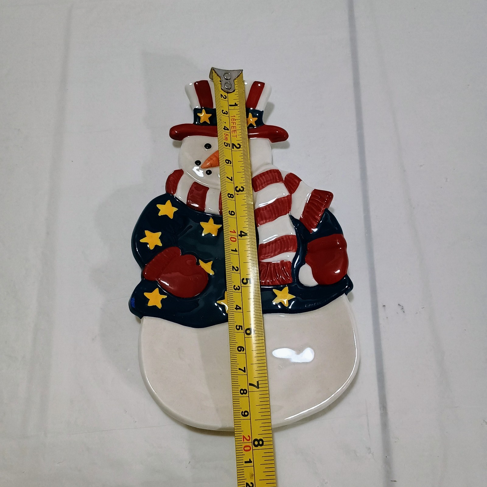 VINTAGE Boston Warehouse Patriotic Snowman Christmas Spoon Utensil Rest Holder