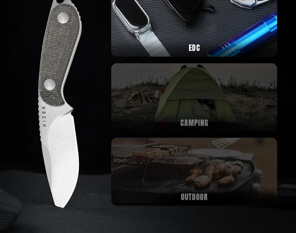 Kizer Cutlery Buddy Fixed Knife 3″ 14C28N Sandvik Steel Blade Micarta Handle