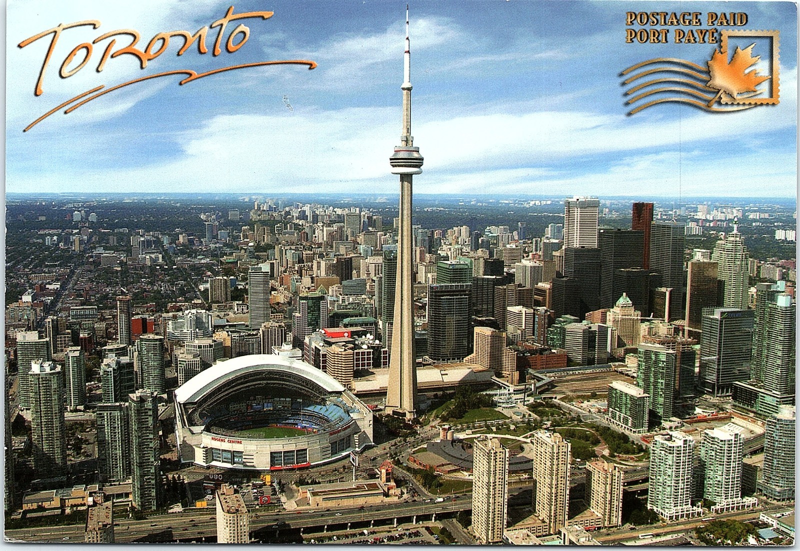 Postcard Toronto CN Tower Rogers Centre Aerial View Ontario Canada 6.75×4.5 In