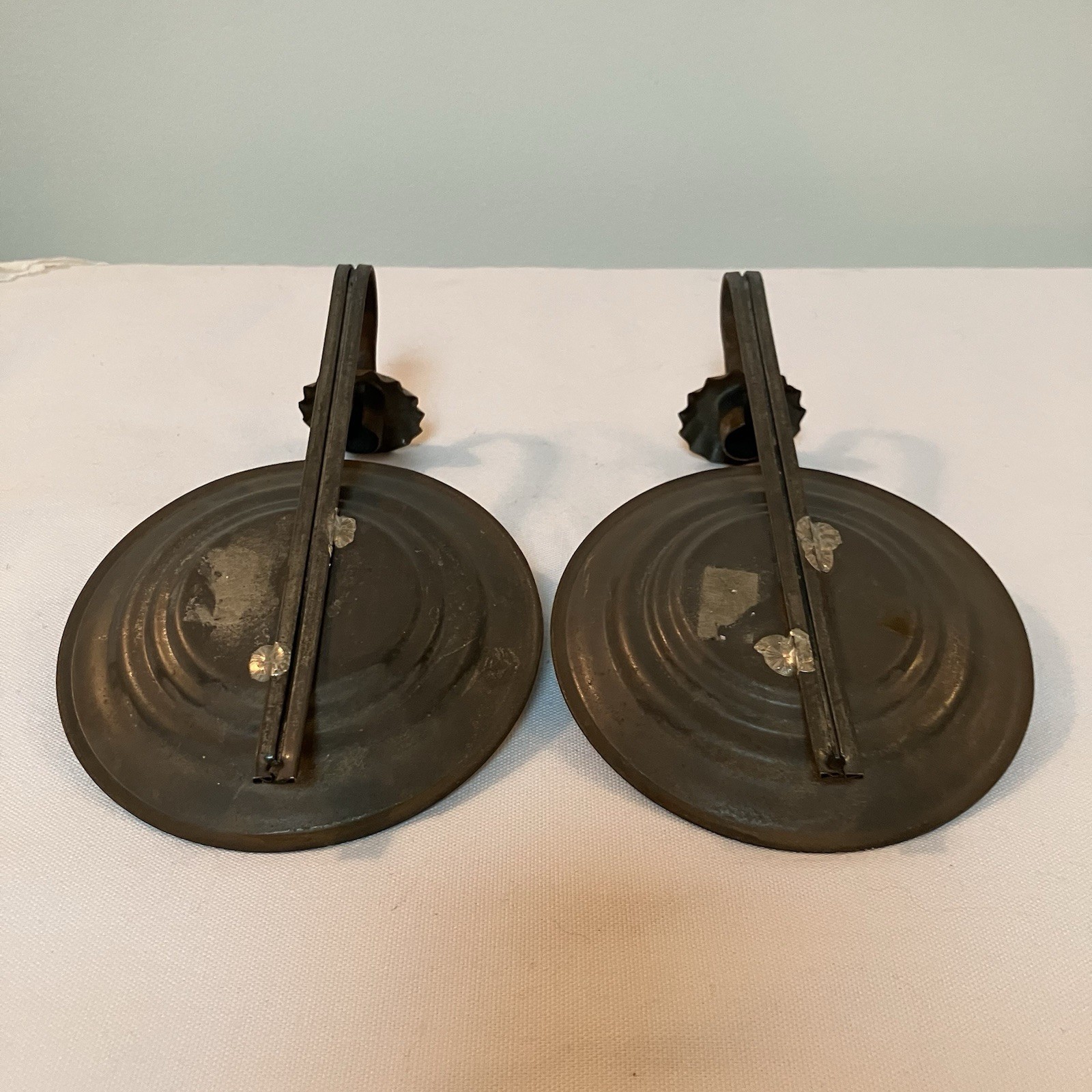 VTG Style Tin Wall Sconce Candle Holders (2) Crimp Edge 7in Primitive Farmhouse