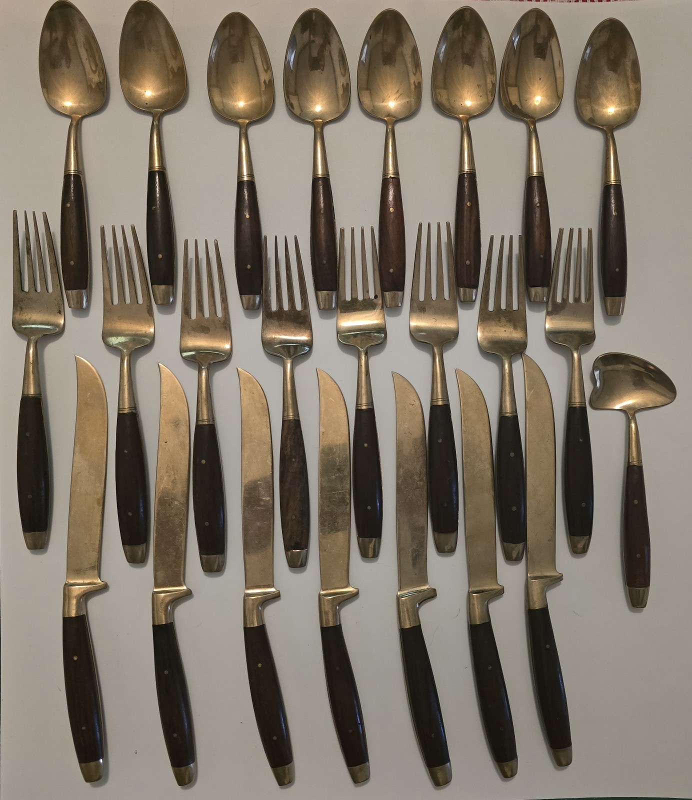 Brass and Teak Vintage Tableware Set